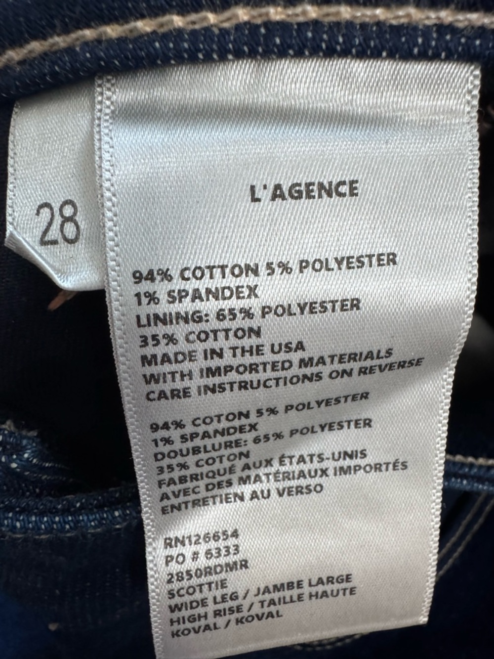 L’Agence Clayton Wide Leg Jeans. Size 28 - Picture 8 of 9
